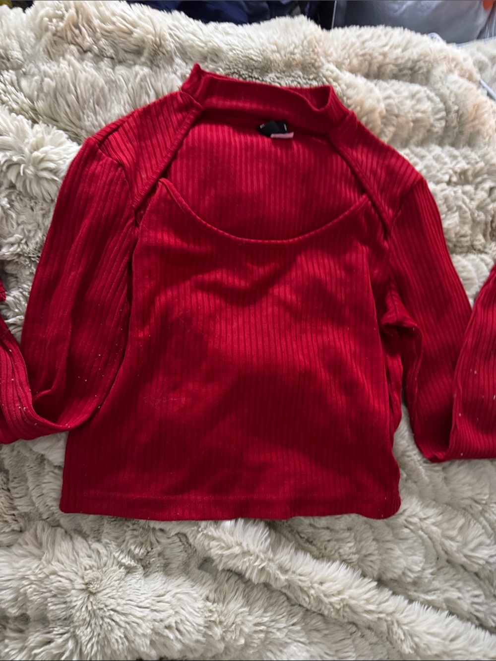 Fashion Nova Red Ribbed Long Sleeve Top